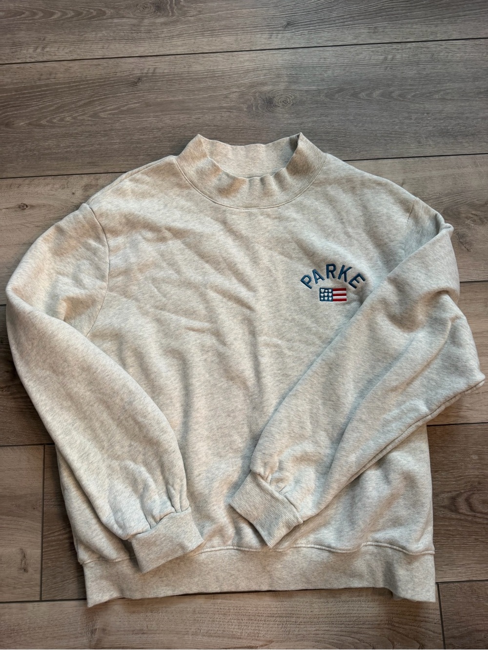 Parke Light Heather Gray Mock-Neck Sweatshirt with Flag Embroidery